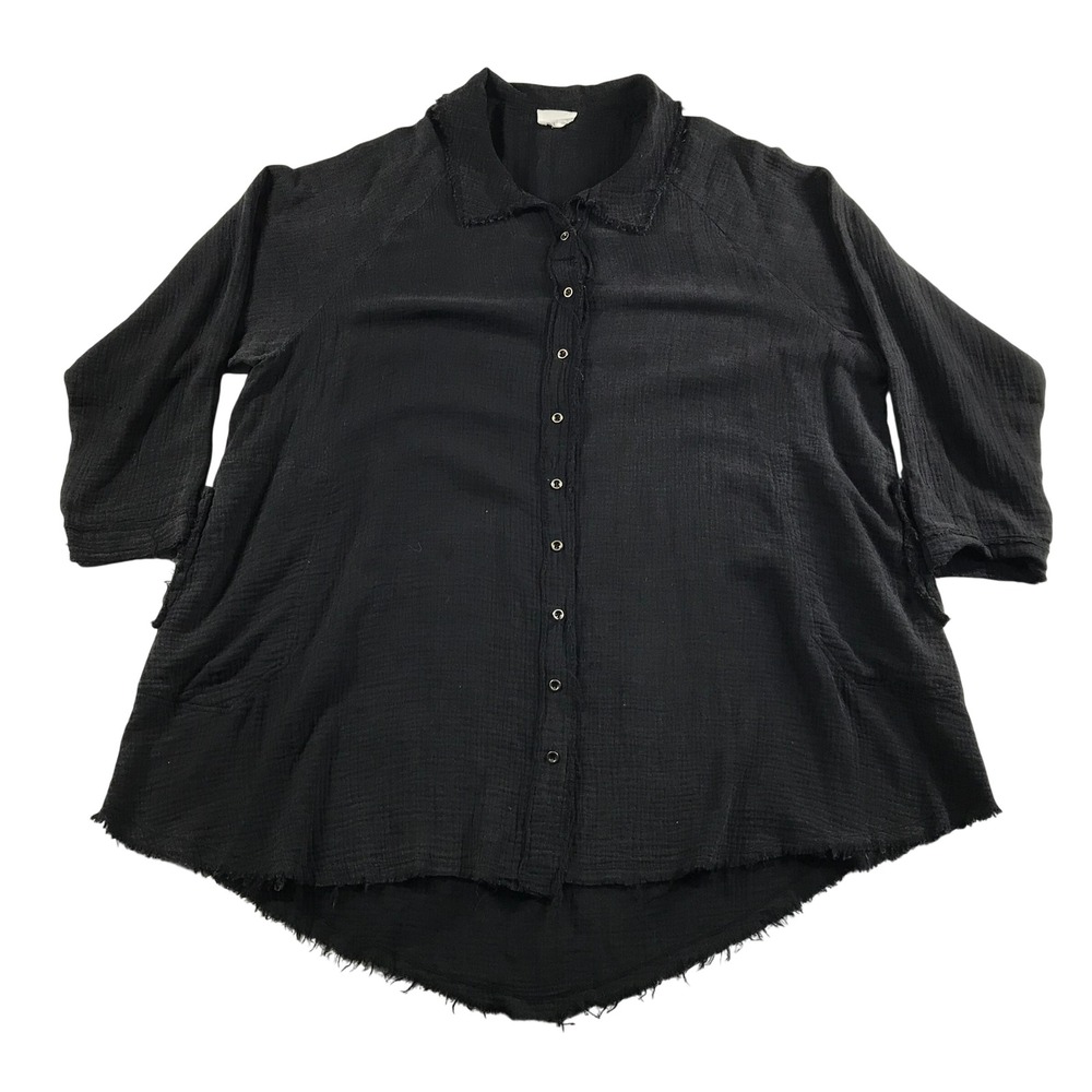Andree by Unit Black Cotton Gauze Button Down Shirt Plus 1X D10969-1PLUS